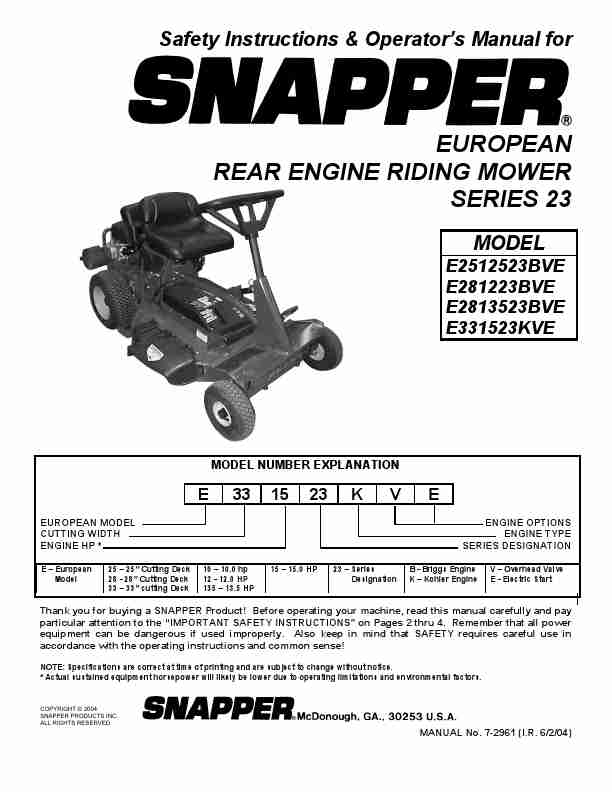 Snapper Lawn Mower E2512523BVE, E2812523BVE, E2813523BVE, E331523KVE-page_pdf